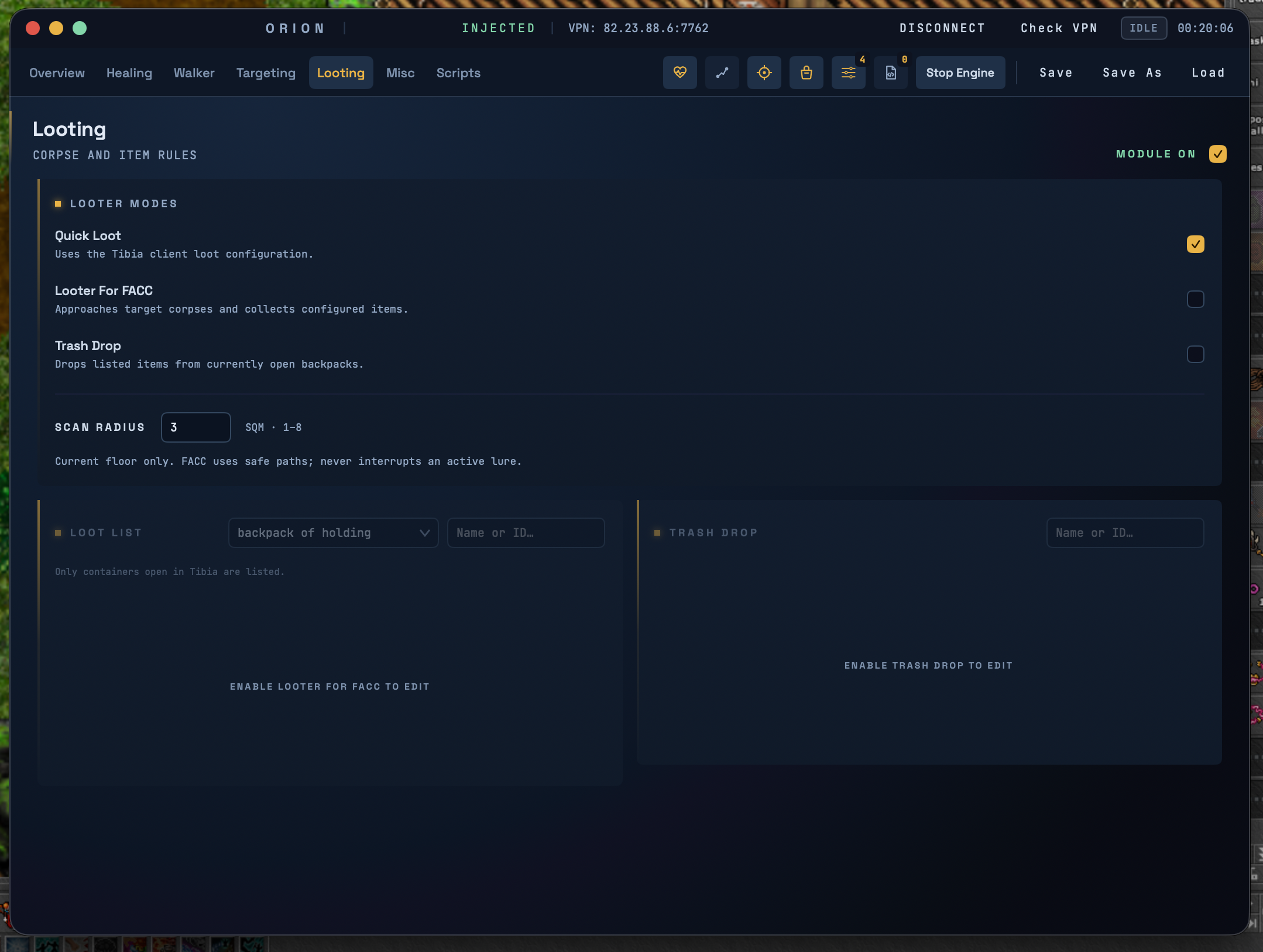 ORION application — Looting