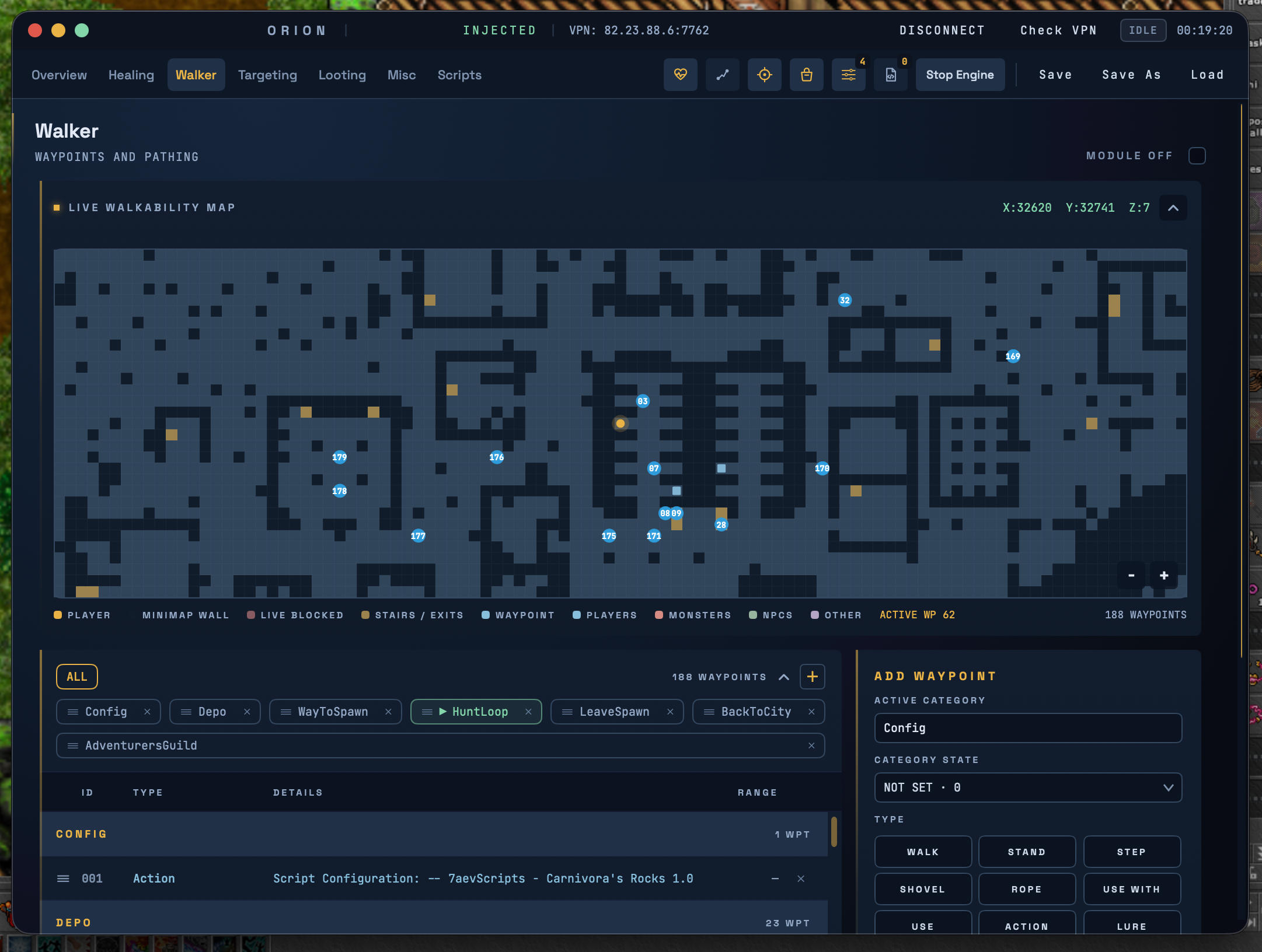 ORION application — Walker · Route configuration
